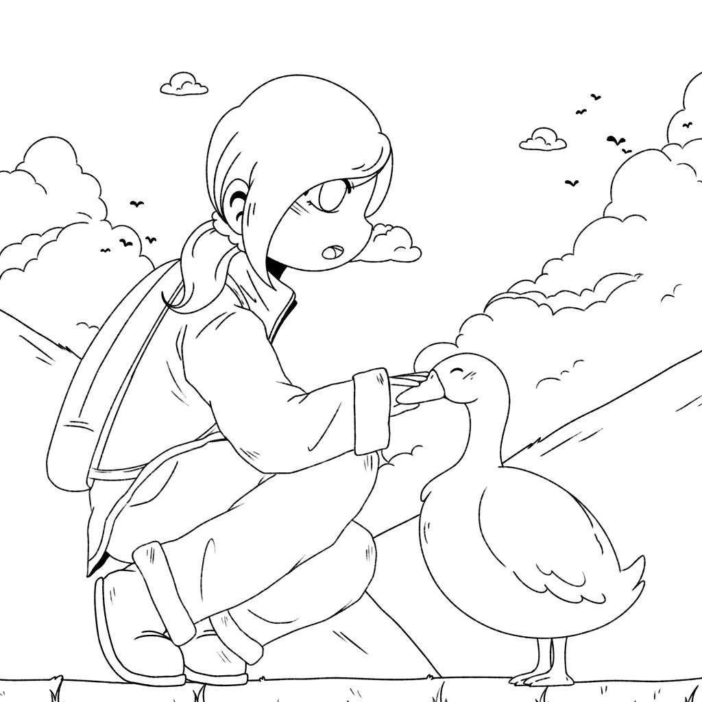 Mia petting duck's bill